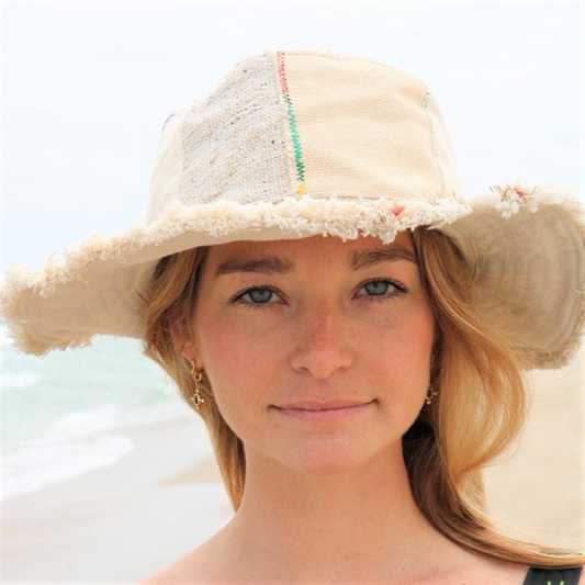 Beautiful Cream coloured Hemp & Cotton Unisex OUTBACK hat with a flexible, fringe brim